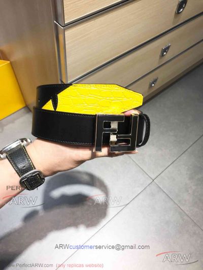 AAA Fake Fendi Monster Eye Leather Belt - SS F Logo Buckle 